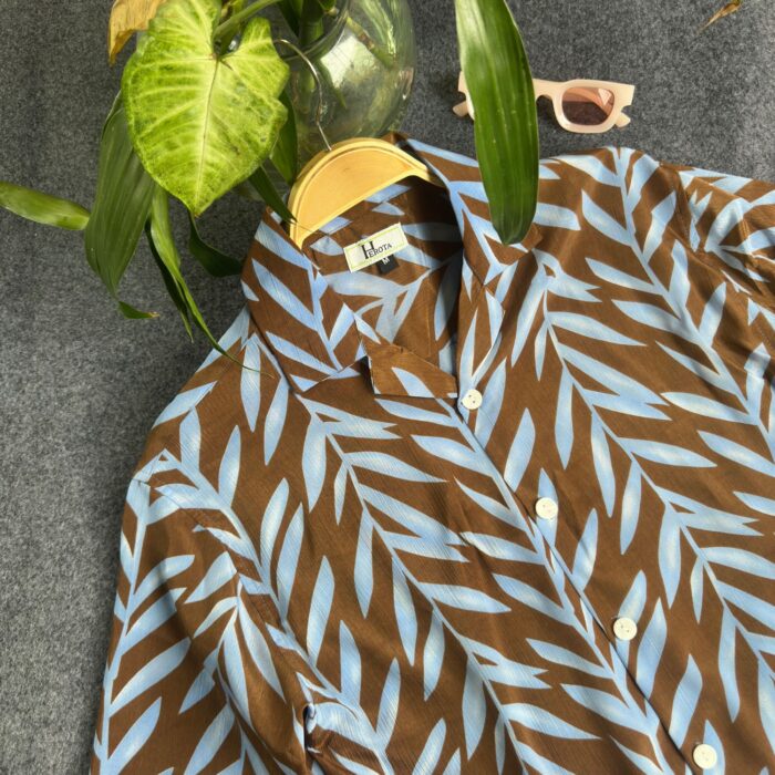 Coffee leaf Semi D-Shoulder Cuban Shirt