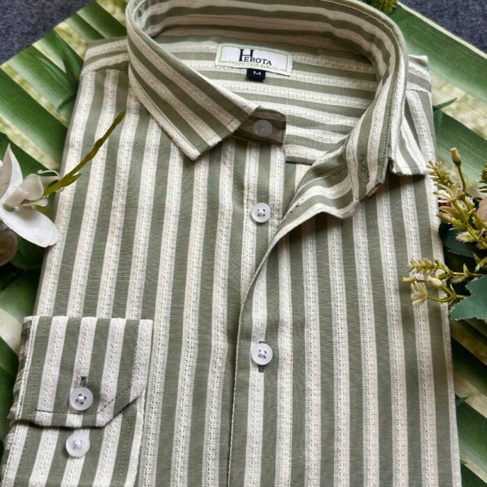 Olive with white stitch work stipe