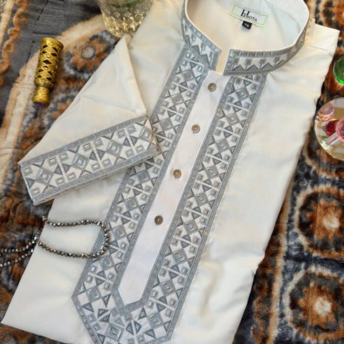 Classic solid color panjabi with Premium Embroidery