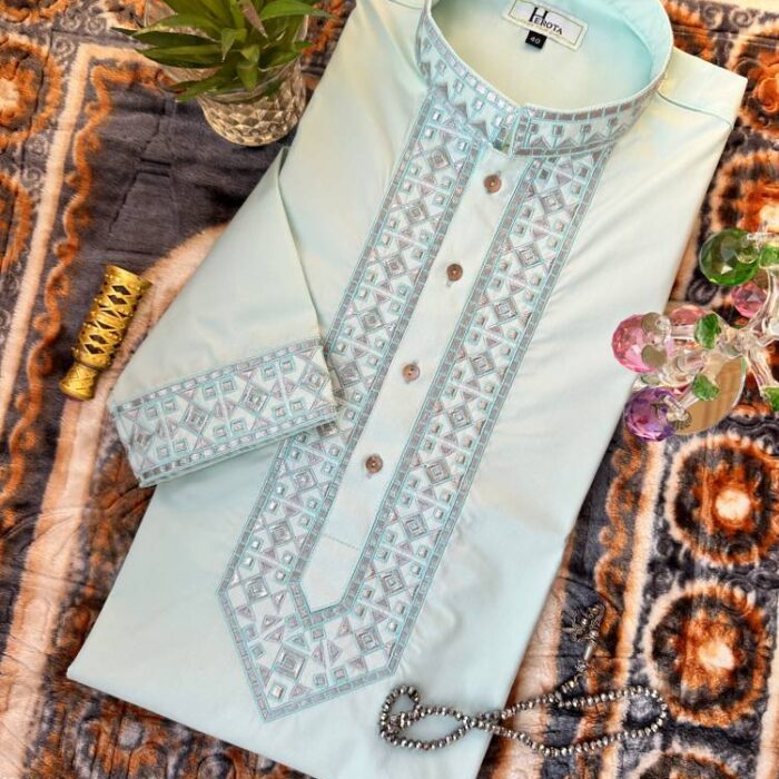 Classic solid color panjabi with Premium Embroidery