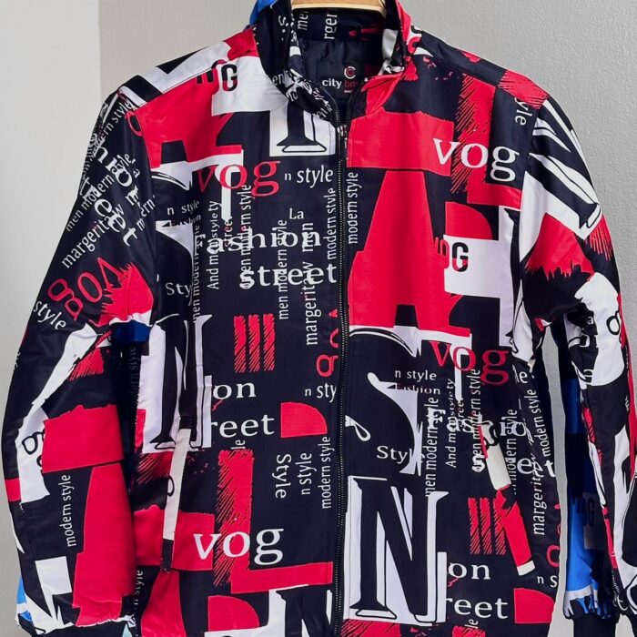 Executive High Nick Winter Padded Jacket-Black/Red Print