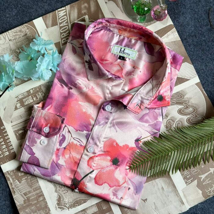 Pink color Flower print Party shirt