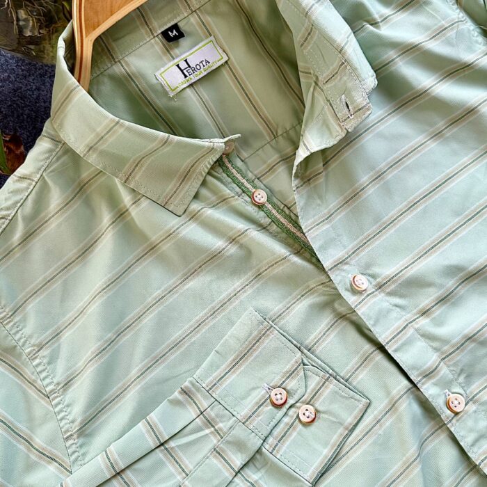 Soft Green vertical brown stipe Shirt