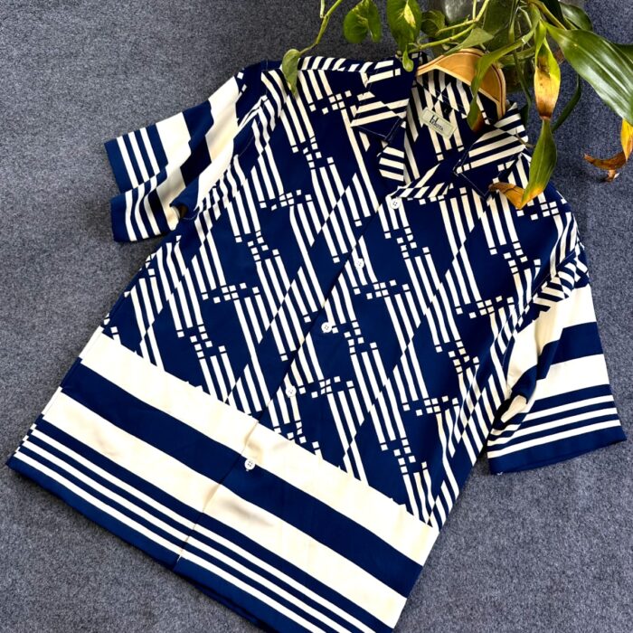 Premium Semi D-shoulder Cuban Half Shirt – Royel Blue Print