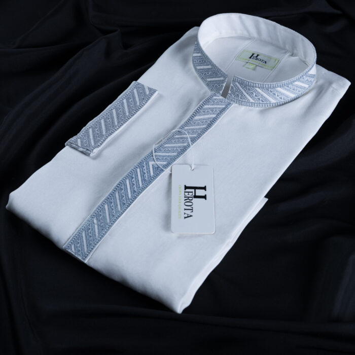 Snow White with Contrast Silver Embroidery