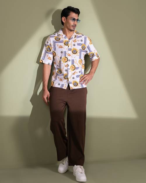 Drop Shoulder Cuban Collar Boxy Shirt-white