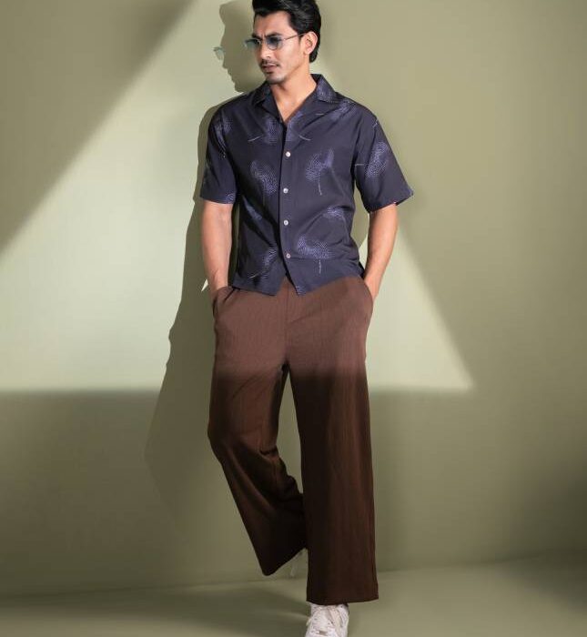 Drop Shoulder Cuban Collar Boxy Shirt-Black